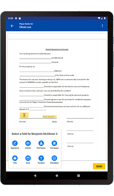 O aplicativo de assinatura eletrônica on-line móvel do DocuSign para empresas