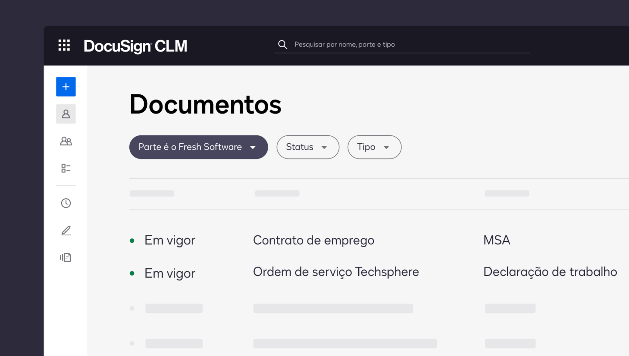 Imagem do produto CLM mostrando todos os contratos em um local centralizado.